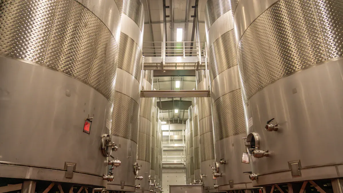 Gärung von Wein in Edelstahltanks